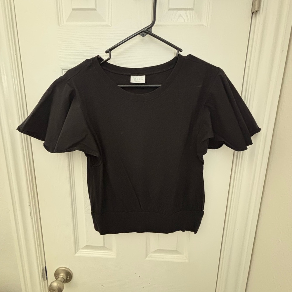 Black Ruffle Sleeve Top